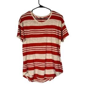 Madewell Red & White Striped Cotton Short Sleeve Scoop Neck Women Sz M